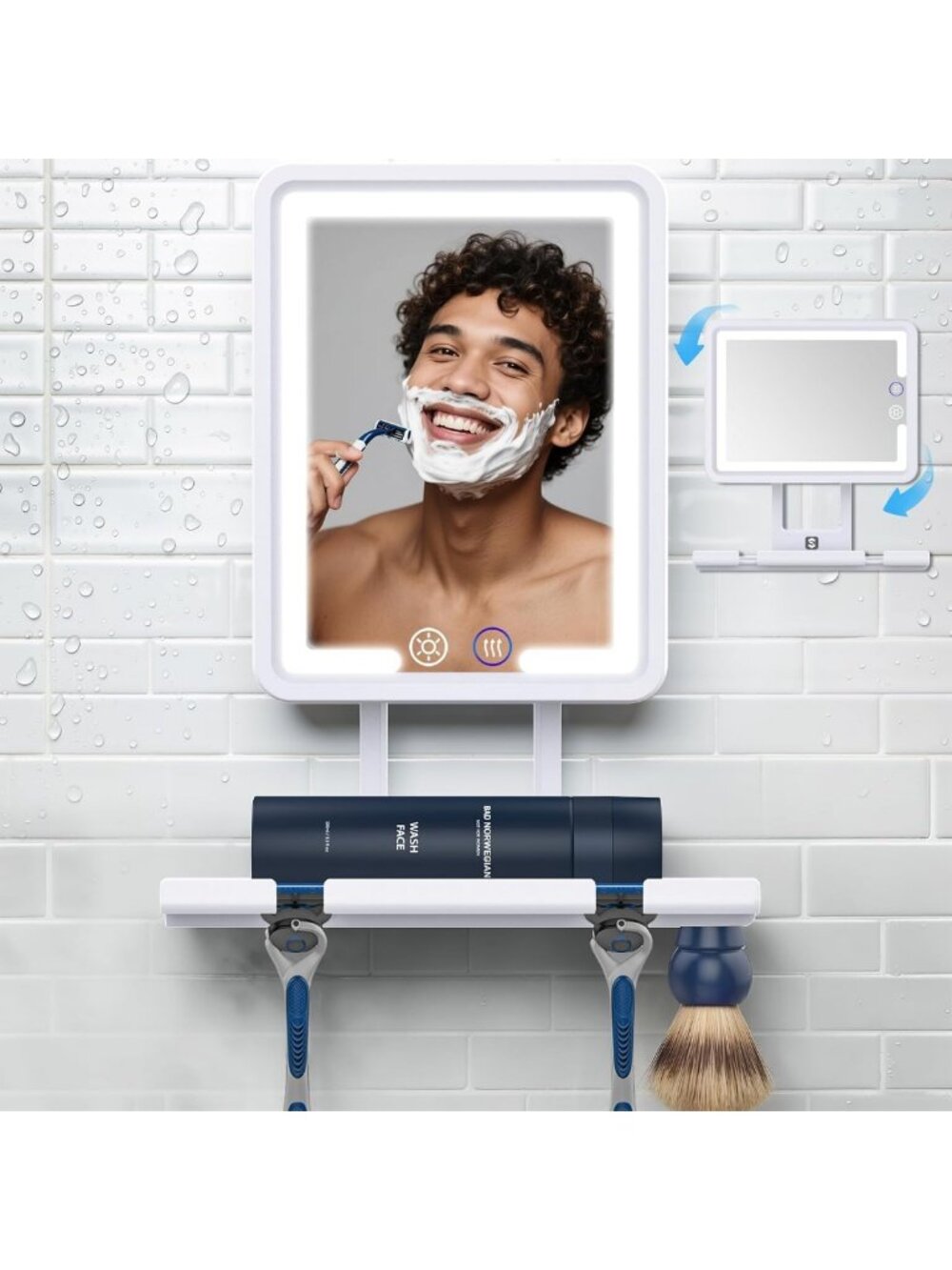 Fogless Shower Mirror with Light - 360° Adjustable for Easy Shaving & Grooming